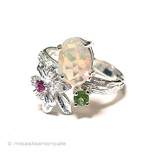 （画像用） 天然オパール花リング スターリング銀製指輪