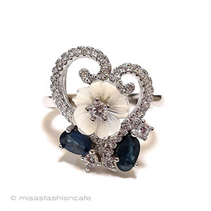 （画像用） 天然サファイア花リング スターリング銀製指輪