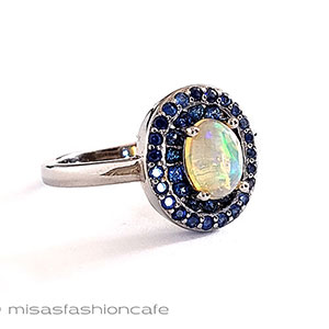 （画像用） 天然石オパール・サファイア スターリングシルバー指輪