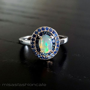 （画像用） 天然石オパール・サファイア スターリングシルバー指輪