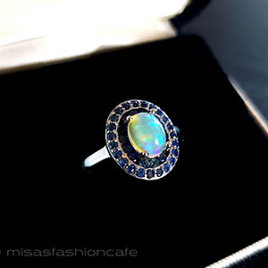 （画像用） 天然石オパール・サファイア スターリングシルバー指輪