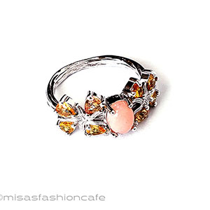 （画像用） 天然オパール・シトリン花 スターリングシルバー指輪