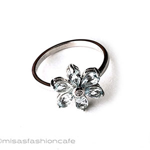 （画像用） 天然石アクアマリンのお花 スターリングシルバー指輪