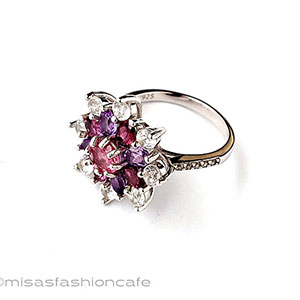 （画像用） アンティークリング花指輪 天然アメジストガーネット