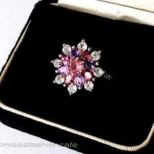 （画像用） アンティークリング花指輪 天然アメジストガーネット