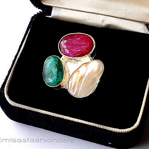 （画像用） 真珠・ルビー・エメラルド スターリングシルバー指輪