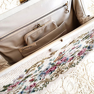 （画像用） ヴィンテージ　バッグ プチポアン花刺繍　特大！