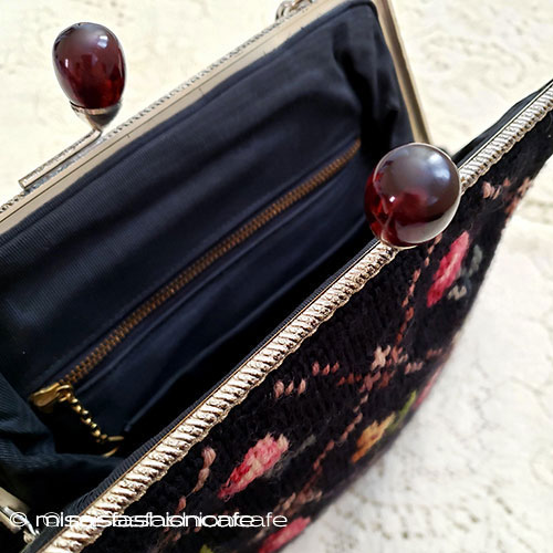 （画像用） ビンテージバッグ（大） ローズ花プチポアン刺繍