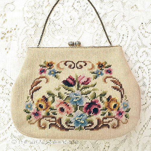 （画像用） ヴィンテージバッグ（大） パール金具&バラの花刺繍