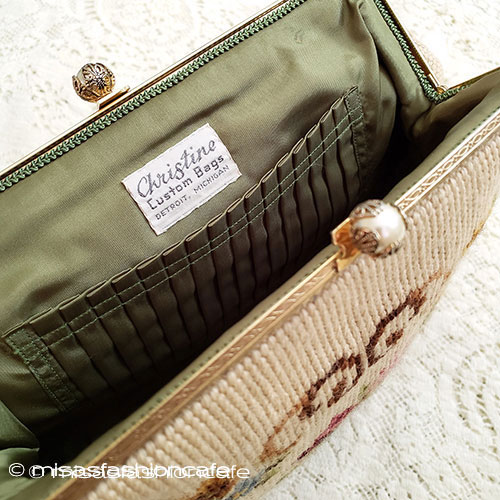 （画像用） ヴィンテージバッグ（大） パール金具&バラの花刺繍