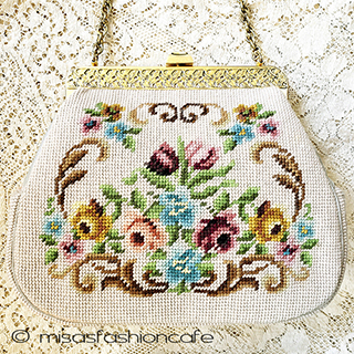 （画像用） ヴィンテージバッグ（大） プチポアンお花刺繍