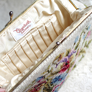 （画像用） ヴィンテージ刺繍バッグ（大） スミレのお花　プチポアン