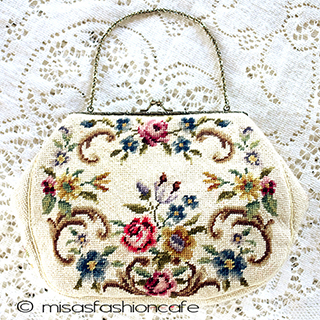 （画像用） ビンテージバッグ　刺繍 プチポアン　花ブーケ