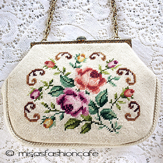 （画像用） ヴィンテージバッグ（大） プチポアン　お花刺繍