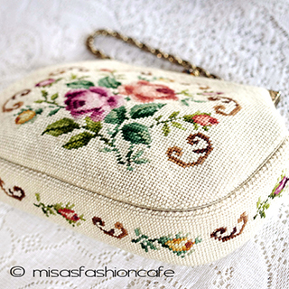 （画像用） ヴィンテージバッグ（大） プチポアン　お花刺繍