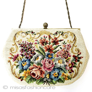 （画像用） ビンテージバッグ　刺繍 プチポアン　花ブーケ