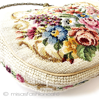 （画像用） ビンテージバッグ　刺繍 プチポアン　花ブーケ