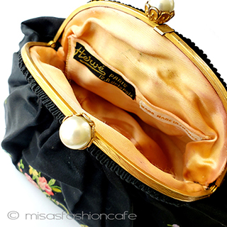 （画像用） アンティークバッグ　仏製 お花刺繍とパール金具