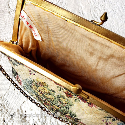 （画像用） アンティークバッグ 仏製　花と町並み刺繍