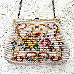 （画像用） ビンテージバッグ　ローズ プチポアン　お花刺繍