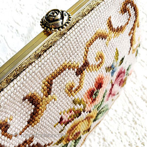 （画像用） ビンテージバッグ　ローズ プチポアン　お花刺繍