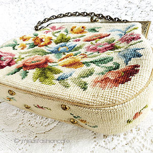（画像用） ヴィンテージバッグ刺繍 花プチポアン・脚付き