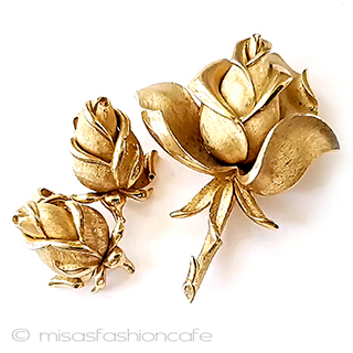 （画像用） Trifari　 トリファリ 金のローズ・セット