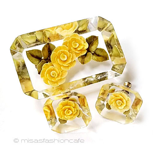 （画像用） ヴィンテージジュエリー 黄色いローズ　セット