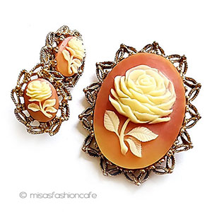 （画像用） ヴィンテージアクセサリー ローズ花カメオ　セット