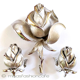 （画像用） Trifari　 トリファリ 銀のローズ・セット