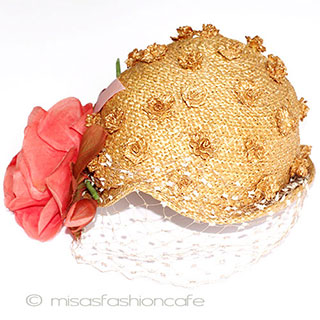 （画像用） ヴィンテージ　ハット お花立体編み＆チュール