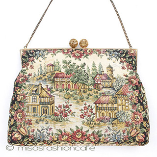 （画像用） ヴィンテージバッグ　 仏製　花と町並み刺繍