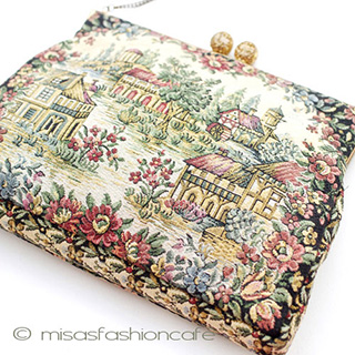 （画像用） ヴィンテージバッグ　 仏製　花と町並み刺繍