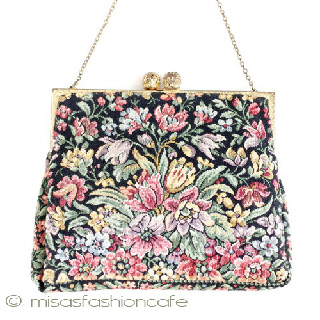（画像用） ヴィンテージバッグ　 フランス製　花刺繍