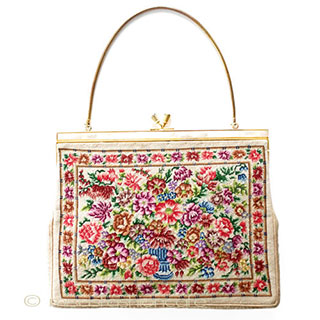 （画像用） ヴィンテージ　バッグ 総刺繍お花 プチポアン