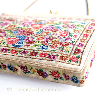 （画像用） ヴィンテージ　バッグ 総刺繍お花 プチポアン