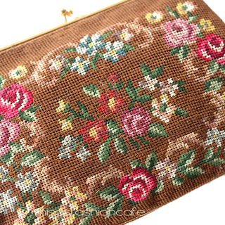 （画像用） ビンテージ　バッグ ローズ刺繍プチポアン