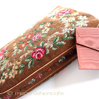 （画像用） ビンテージ　バッグ ローズ刺繍プチポアン