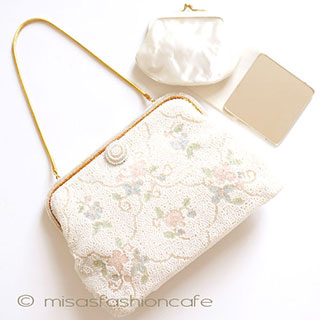 （画像用） ヴィンテージ　バッグ 仏製ビーズ総刺繍お花