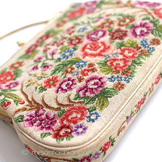 （画像用） ヴィンテージ　バッグ 総刺繍花 プチポアン