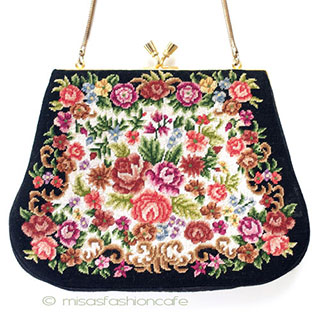 （画像用） ヴィンテージ　バッグ 総刺繍お花プチポアン