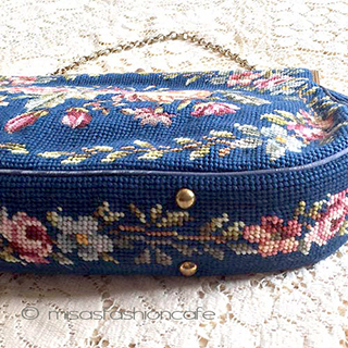 （画像用） ヴィンテージ　バッグ　 プチポアン花刺繍　特大！