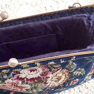 （画像用） ヴィンテージ　バッグ　 プチポアン花刺繍　特大！