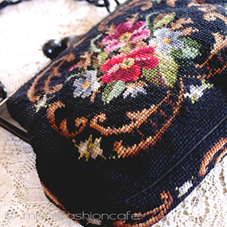 （画像用） ヴィンテージバッグ　刺繍 プチポアン　セルロイド製