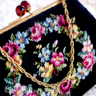 （画像用） ヴィンテージバッグ（大） プチポアン　お花リース