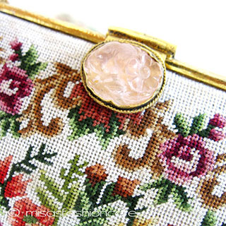 （画像用） ヴィンテージ バッグ 天然石お花 プチポアン