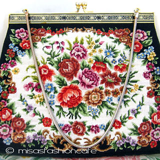 （画像用） ヴィンテージ バッグ 総刺繍お花 プチポアン